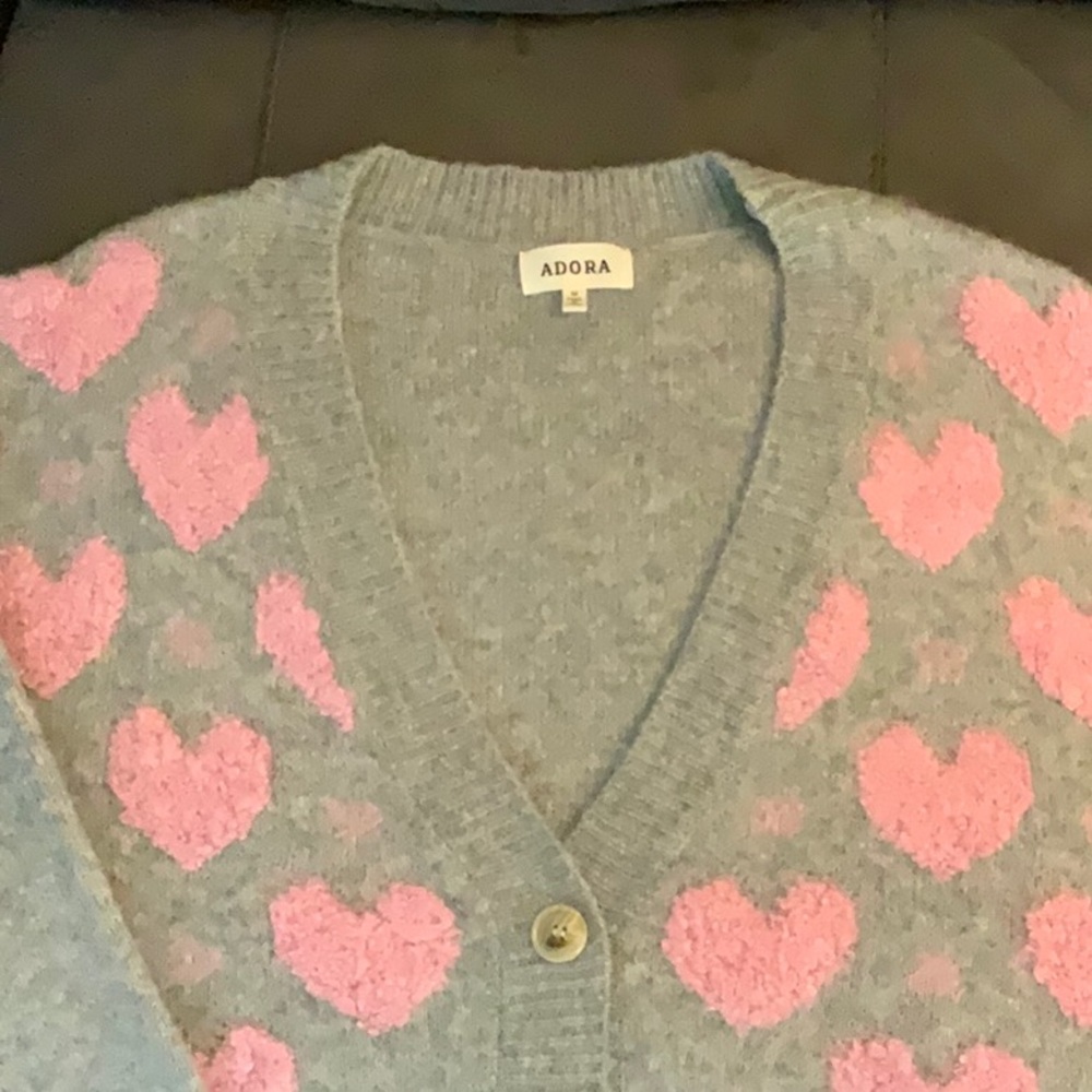 ADORA V-Neck Sweater with Pink Hearts